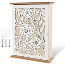 Lockable Wooden & Metal Key Cabinet - 6-Hook Wall-Mounted Key Storage Organizer, Tree Branch Design, Suitable For Home, Hallway, Office - Can Store House Keys, Access Cards, Remote Keys (No Assembly Required) - White - View 7