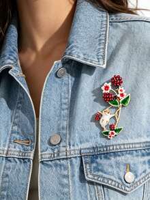 1PC Creative And Cute Little Mouse Brooch Clothing Accessory. Squirrel Steals Fruits. Xiaoqing New Sweater. Anti-Bare Skin Sweater With Chest Pin. - Multicolor - View 3