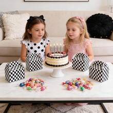 12pcs Black & White Checkered Gift Boxes, Racing Theme Party Snack Boxes, Party Favor Boxes, DIY Gift Bags, Triangle Snack Boxes With Handles, Suitable For Birthday Party Decoration, Halloween, Christmas Decoration - Multicolor - View 8