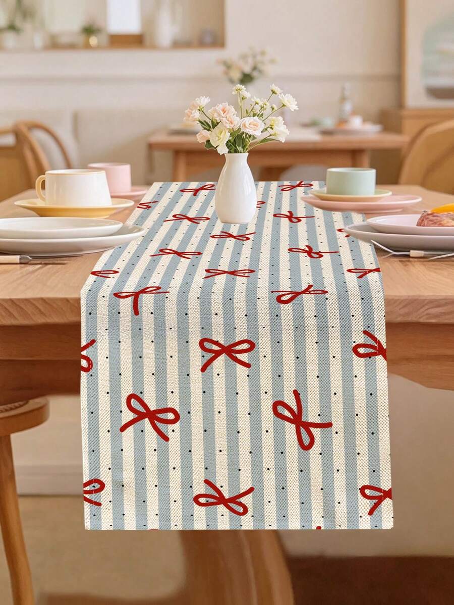 1 buah Taplak Meja Motif Pita Geometris, 4 buah Alas Piring Motif Geometris, Cocok untuk Liburan, Pesta, Ulang Tahun, Makan Malam, Dekorasi Meja Makan Dapur, Dekorasi Ruangan Sepanjang Musim, Taplak Meja Tekstil Rumah - MultiWarna - View 1
