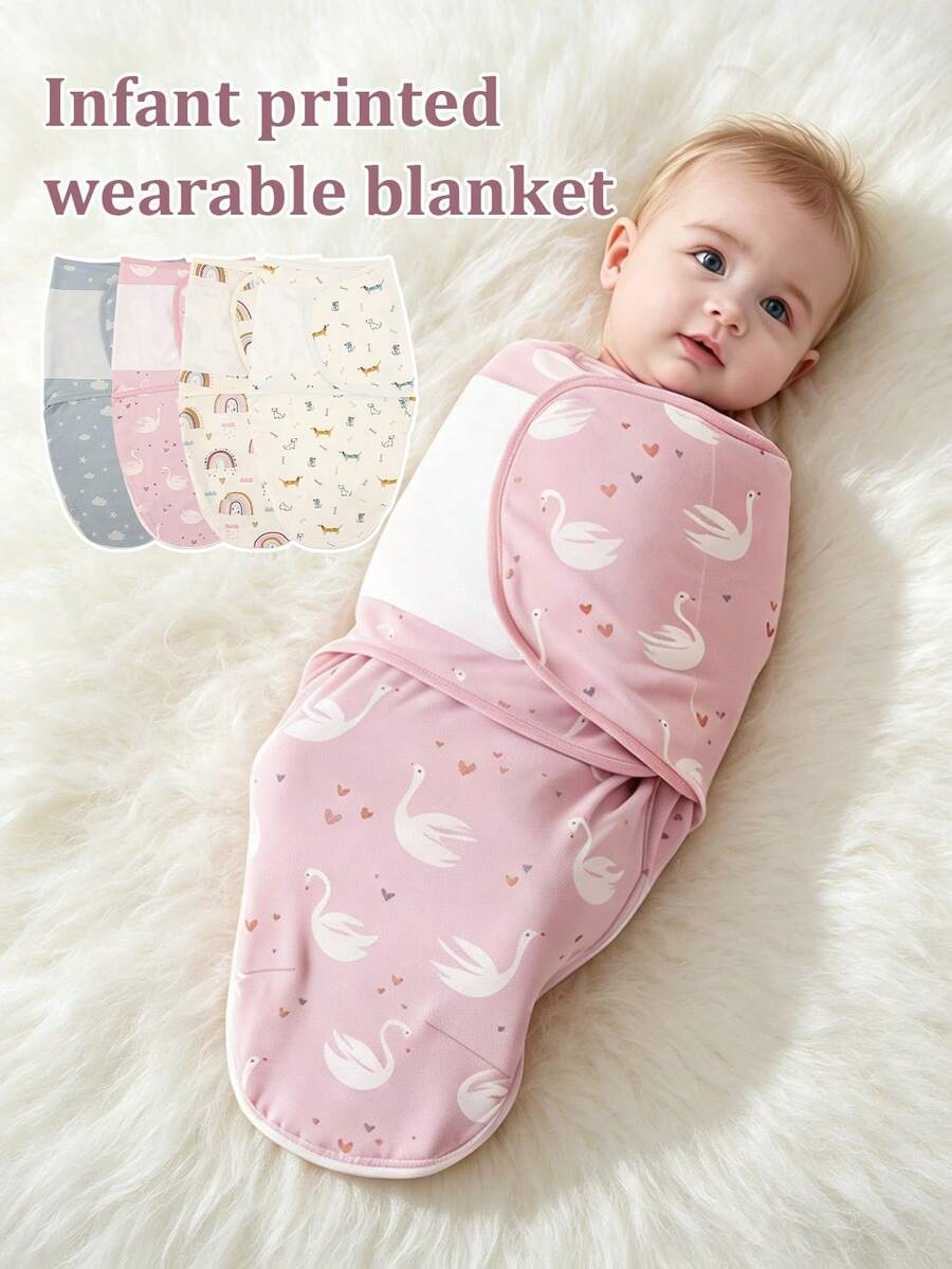 1pc Fun Print Theme Newborn Swaddle Blanket, Bottom With Dual-Way Zipper Design For Easy Diaper Change, Mixed Color, Soft Skin-Friendly Fabric, Machine Washable, Christmas/Easter/Thanksgiving/Halloween Gift For Baby - Multicolor - View 1