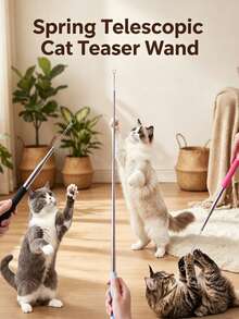 Replacement Retractable Spring Cat Wand Stick, Empty Pole Without Toy Head, Non‑Slip Stainless Steel Extended Rod, Pet Cat Toy Accessory - Multicolor - View 6