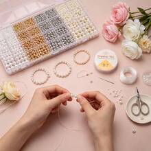 32 Grid Loose Bead Smooth Round Bead With Hole Faux Pearl, 2/3/4/5mm, Gold Silver White Off White Pearl Set, Suitable For DIY Bracelets, Necklaces, Handmade Crafts - Multicolor - View 2
