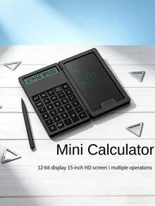 2-In-1 Multifunctional Calculator With Reusable Erasable Writing Pad 12-Digit LCD Display Portable Desk & Pocket Notepad Calculator Office School Business Stationery Supplies For Students Workers - A - View 2