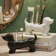 Cute Dachshund Shaped Multi-Function Toothbrush Holder ,Cute Multi-Function Bathroom Storage Rack, Can Store Electric Toothbrush And Toothpaste. Suitable For Placement On Washbasin Countertop,Electric Toothbrush And Bathroom Accessories - Multicolor - View 2