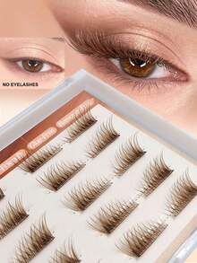 10 Pairs Brown Half-Length False Eyelashes, Cat Eye Style Natural Self-Adhesive False Eyelashes, No Glue Needed, Glue-Free Eyelashes, Easy To Wear, Suitable For Beginners, Strip False Eyelashes, Brown Eyelashes - Brown - View 5