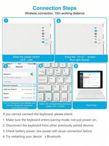 AKKHOO Keyboard Nirkabel dengan Touchpad, Dapat Diisi Ulang, Ukuran Mini, Kompatibel dengan Tablet iPad - Putih - View 11
