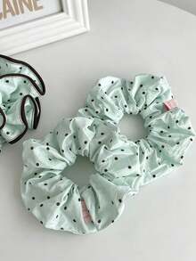 1pc Fresh Mint Chocolate Polka Dot Double Layer Fabric Trim Scrunchie, New Niche Hair Accessory - Multicolor - View 7