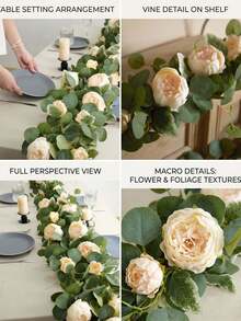 2 buah Kain Sutra 1,8M Motif Bunga Peony Besar - Krem - View 4