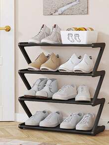 4-Tier Foldable Shoe Rack: Space-Saving Magic For Your Entryway - Plastic Material, Floor-Mounted, 4 Shelves, Suitable For Various Room Types - Multicolor - View 7