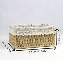 Nordic Fabric & Wicker Storage Basket, Desktop Organizer For Sundries, Coffee Table, Keys, Toys, Home Storage Box, 1pc - View 3