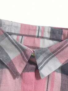 Women's Plaid Fitted Shirt Blouse, Collared Button-Front Long Sleeve With Pockets, Casual Style For Spring, Autumn, Winter - Multicolor - View 3