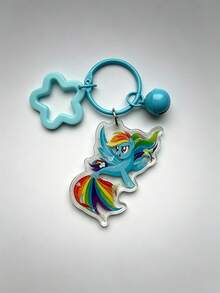 MY LITTLE PONY Collectible Cartoon Mermaid Pony Acrylic Keychain, Glitter Sequin Bag Charm Pendant With Bell And Star Frame, Multi-Functional Decorative Accessory For Handbags, Backpacks, Car Keys, Ideal Daily Gift Ornament - A - View 11