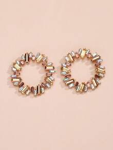 1 Pasang Anting Bunga Matahari Berlian Imitasi Persegi Berwarna-warni yang Berlebihan untuk Wanita, Perhiasan Liontin Telinga Berlian Imitasi Berwarna-warni dengan Desain Geometris Berongga Kreatif Bergaya Vintage - anting-anting - View 17