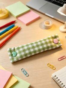 5/1pc Premium Fabric Cable Organizer Strap, Cute Plaid Cable Management Clip With Heart Button, Earphone/Charging Cable Cord Wrap, Portable Desktop Travel Cable Fixer, Multi-Color Decorative Cable Storage Accessory - Multicolor - View 14
