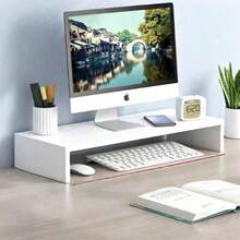 1pc Computer Monitor Stand, Desktop Computer Riser, Monitor Base And Laptop Stand, Available In White And Natural Wood. This Is A Drawer-Style Desktop Storage Box, Essential For Office And Dormitory, Can Be Used To Store Desktop Items Or As A Display Rack. Perfect For Dormitory Desk, Office Desk And Student Workstation, Helps Organize Items And Enhance Space. - Multicolor - View 4