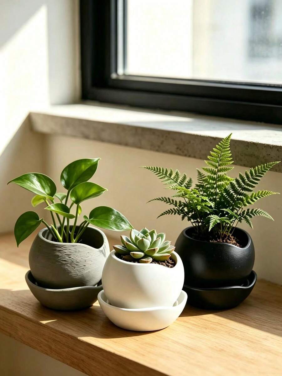迷你極簡不規則邊緣植栽盆，附底座窗台與桌面盆栽容器，現代裝飾藝術風，適合空氣植物展示與多肉植物擺飾 - A - 查看 1
