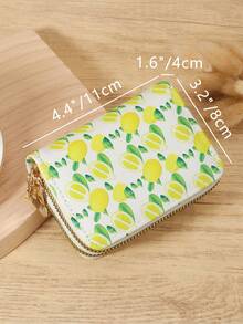 Fashionable Women's Simple Fruit Printed Card Bag, Large Capacity Multi Slot Card Holder, Double Zipper Clip, Suitable For Commuting And Going Out - White - View 8