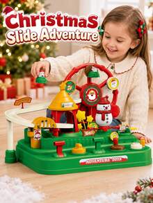 Children's Christmas Theme Adventure Track Set: Inertia Glide Car & Ferris Wheel Educational Toy, Holiday Gift For Boys And Girls - Multicolor - View 2