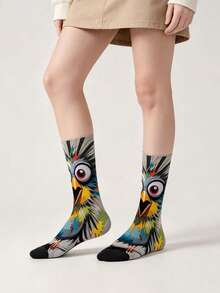 Tất cổ trung bình họa tiết chim hoạt hình doodle hài hước Lễ Tạ ơn, unisex, in kỹ thuật số 360° họa tiết nghệ thuật nhiều màu, tất trang trí phong cách sáng tạo thường ngày cho trang phục tiệc lễ hội, tất mùa thu - Nhiều màu - Xem 4