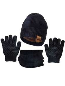 3PCS Autumn/Winter Knitted Hat, Scarf And Touchscreen Gloves Set, Unisex, Cold-Proof Ear-Covering Woolen Hat Set, Suitable For Daily Wear - Multicolor - View 5