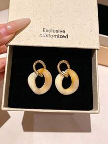 1Pair Chunky Interlocking Drop Earrings, Dainty Two‑Tone Geometric Dangle Earrings, Statement Earrings For Women Daily Party Jewelry Gift - A - View 4