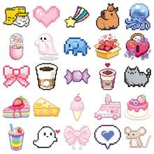 50pcs Cute Pixel Cartoon Stickers Sticker Designs Of Cartoon Pink Girls | Luggage, Guitar, Skateboard, Water Cup, Computer Desktop - High-Gloss Vinyl, Self-Adhesive, Disposable - Multicolor - View 2
