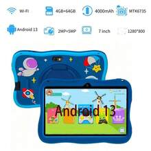 4GB RAM + 64GB ROM / 7-Inch Tablet / Quad-Core 1.3GHz / Android 13 MTK6735 / 1280x800 HD IPS Screen / 2MP+5MP Camera / 4000mAh Battery / WiFi, Parental Control, Education, Games / ABS Plastic + Silicone, Educational Tablet - Blue - View 3