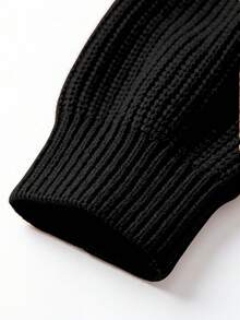 Cárdigan holgado con abertura lateral abierta, talla grande, manga larga, casual, negro, para primavera/otoño - Negro - Ver 4