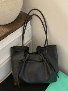 A Versatile Tote Bag With A Minimalist Commuting Style And A Relaxed Feel, Featuring A Large Capacity And Stylish Solid Color Texture. - Black - View 9