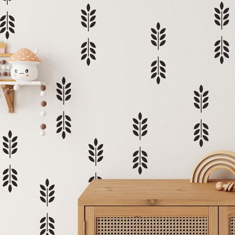 1pc Minimalist Black Branch & Leaf Wall Sticker, Nordic Style Vertical Leaf Living Room Background Wall Self-Adhesive Decorative Decal - Multicolor - View 1