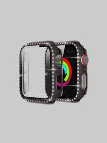 Glass+Diamond Cover Compatible With Apple Watch Case 46mm 42mm Bling Bumper Protector For Watch Series 11 10 46 42mm Watch Case - Black - View 5