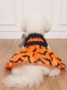 LUCKIE PAW 1pc Halloween Orange Bat Pattern Pet Dress, Physical Flea Prevention, Reduces Shedding, Insulated And Breathable, Suitable For Small And Large Dogs And Cats, Indoor And Outdoor Use - Multicolor - View 4