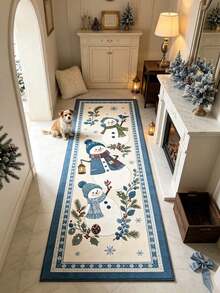 1pc 3-Snowman Hallway Runner Rug, Long Corridor Carpet, Home Decor, Living Room Area Rug, Room Decoration, Washable Carpet, Halloween Gift - Three Snowmen - View 4