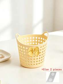 إطار تخزين بشكل فيونكة لطيف، سلال تخزين مكتبية صغيرة أساسية للمنزل، صندوق تخزين بلاستيكي للأغراض المتنوعة وسلة مهملات منظم، سلال الرفوف، صندوق تنظيم صغير على الطاولة مع تصميم تهوية، مناسب للحمام وخزانة الملابس وفرشاة المكياج - متعدد الألوان - مشاهدة 15