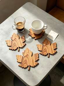 1/4/8Pcs Maple Leaf Wooden Coaster Set,Non‑Slip Heat‑Resistant Cup Mats,Fall Table Decor,Home Kitchen Office Restaurant Party Coffee Tea Drink Mat,Halloween Thanksgiving Holiday Gift - Multicolor - View 2