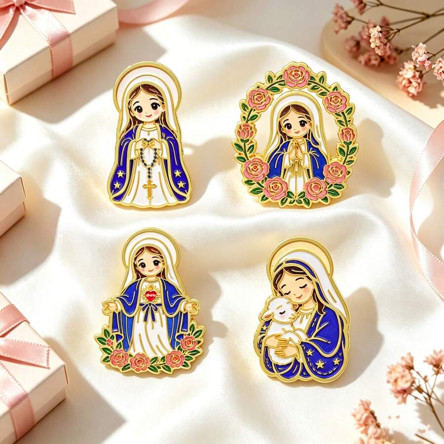 Christian Virgin Mary Jesus Brooch Set, Enamel Lapel Pins, Religious Decorative Badges For Backpacks Clothes Hats, Beat Gift For Women Girls Christian