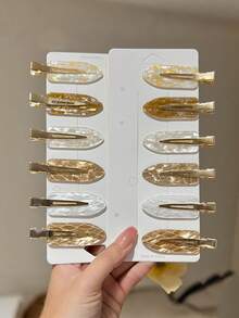 12/6/3/1pc Gold Seamless Hair Clips, Side Bangs Clips, Suitable For Face Washing, Makeup And Masking, Straight Duckbill Hair Clips, Suitable For Daily Use - Multicolor - View 6