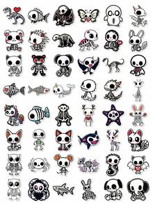 50Pcs Cute Animal Skeleton Decorative Stickers, Unicorn Cat Rabbit Skull Waterproof Stickers For Laptop, Water Bottle, Journal, Scrapbook - Multicolor - View 8