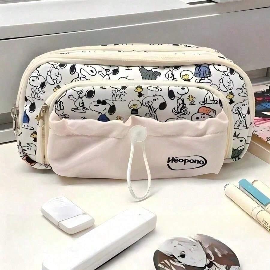 1 hộp bút dây rút Snoopy dễ thương, túi cầm tay đựng văn phòng phẩm nhiều ngăn dung tích lớn, túi lưu trữ đa năng nhẹ, quà tặng lý tưởng cho tựu trường, sinh nhật, Halloween và Giáng sinh - Nhiều màu - Xem 1