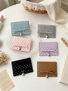 1Pc Polka Dot Print Bow Card Holder Card Slot Wallet Purse,Stylish Short Wallet For Women - Multicolor - View 7