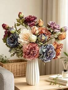 1pc Vintage Double-Head Large Peony Artificial Flower, European Style Silk Peony Floral Decoration, Home Decor, Photography Prop - Multicolor - View 4