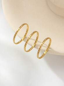 3pcs Twisted Design Rings 18K Gold Plated/304 Stainless Steel Material Minimalist Plain Style Women's Stackable Finger Rings - Width 2mm - View 2