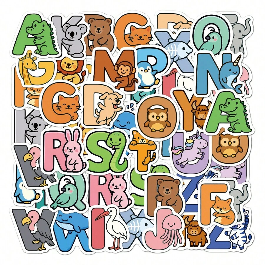 52pcs Healing Style Cute Pet Letter Decorative Stickers, Fluffy Texture English Letter Stickers For Spelling, Parent-Child Interactive Educational Tool, Suitable For Stationery, Water Bottles, Tablets, Personalized Decoration - Multicolor - View 1