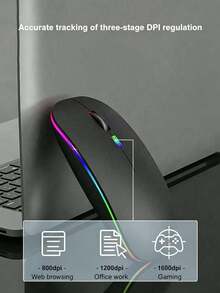 RGB Light Silent Wireless Mouse, Gaming Mouse - Black - View 3