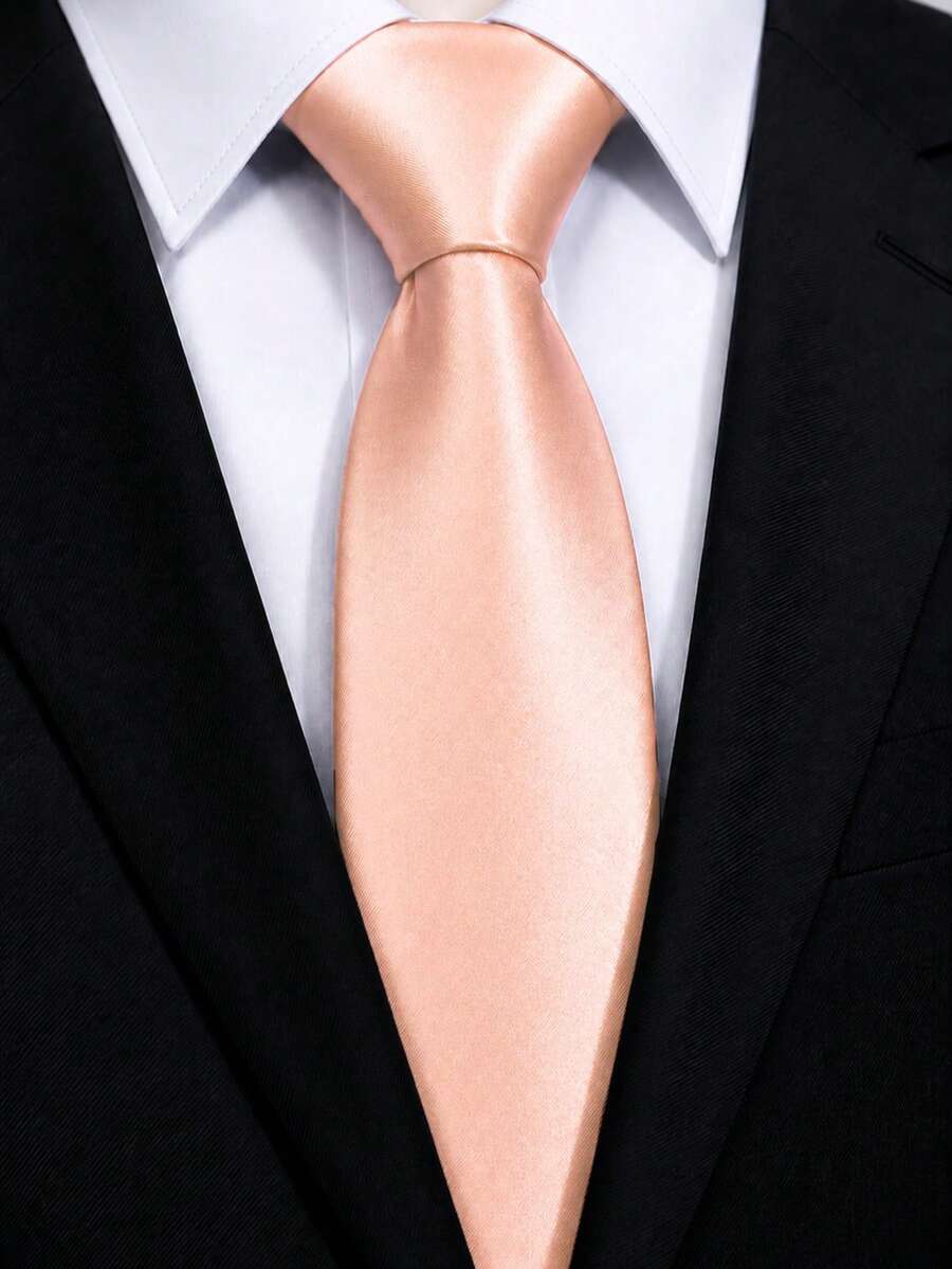 1pc Solid Satin Tie Pure Color Necktie Men Ties, Solid Color Tie Men Necktie For Business And Wedding(7cm) - Rose Gold - View 1
