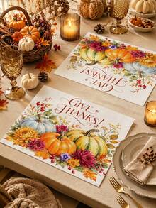 Thanksgiving Autumn Table Runner GIVE THANKS Watercolor Pumpkin Berry Pattern Rustic Country Style Autumn Holiday Dining Table Decor Maple Leaf Pine Cone Floral Print Restaurant Kitchen Home Decor - Multicolor - View 5