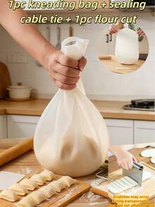 1pc Large Capacity Heat-Resistant Reusable Heavy Duty Silicone Dough Kneading Bag, Minimalist Solid Color Semi-Transparent Bag-Shaped Non-Stick Inner Wall Design For Easy Kneading Of Various Doughs, Baking Tool Suitable For Home Kitchen, Restaurant Baking, Bread, Pizza, Pasta Making, Baking Enthusiasts, Holiday Home Cooking - White - View 15