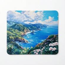 海岸山脈風景清新圖案特長版電競滑鼠墊與桌墊套組，防滑耐用橡膠底座，光滑表面，適用電腦筆電辦公室居家，抽象藝術裝飾，開學季用品 - A - 查看 11