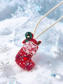 1pc Christmas Style Christmas Sock, Reindeer, Christmas Candy Pattern Rhinestone Bag Charm, Handmade Sewn Rhinestone Christmas Bag Decoration - Multicolor - View 3